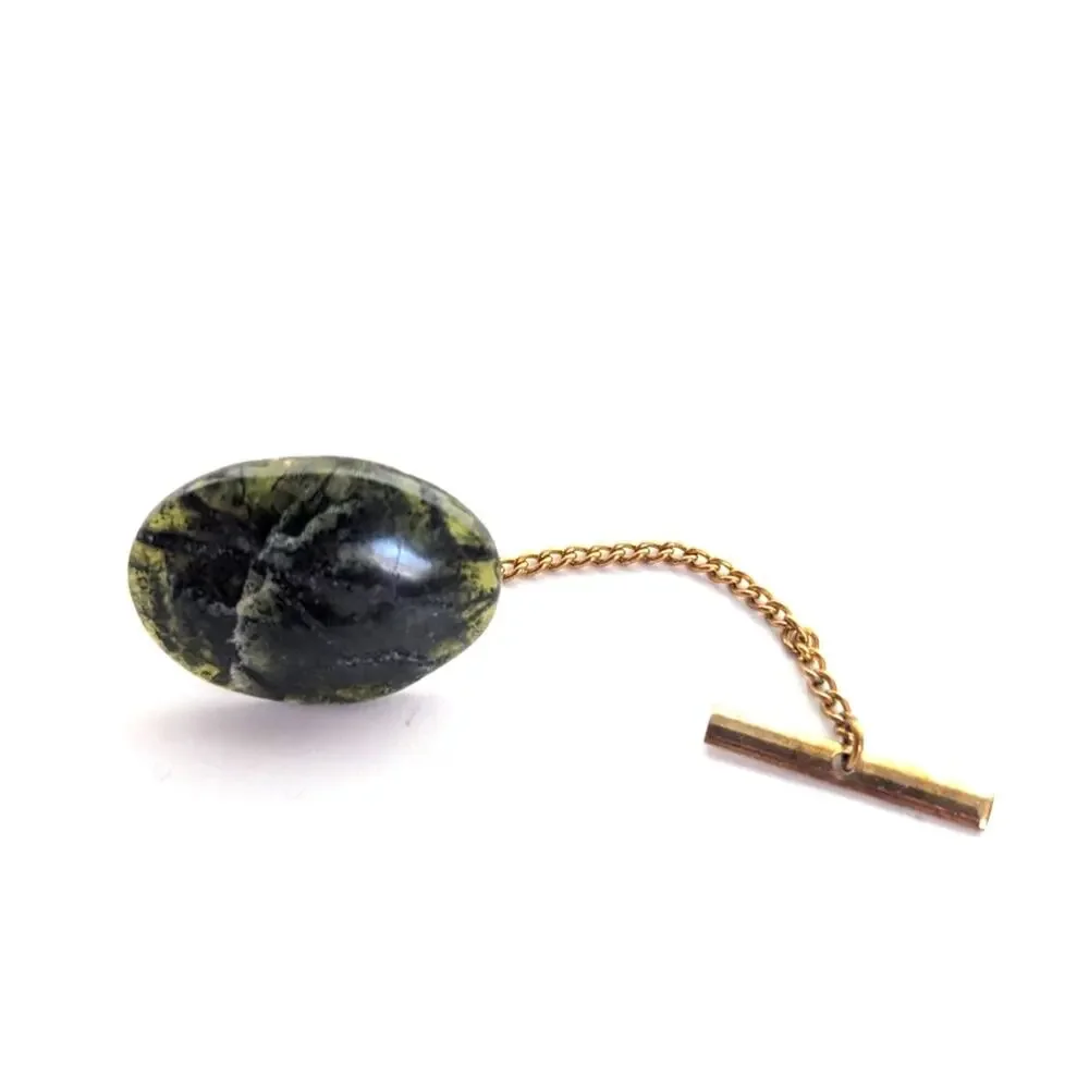 Vintage Estate Gold Tone Oval Labradorite Natural Stone Tie Pin Tack